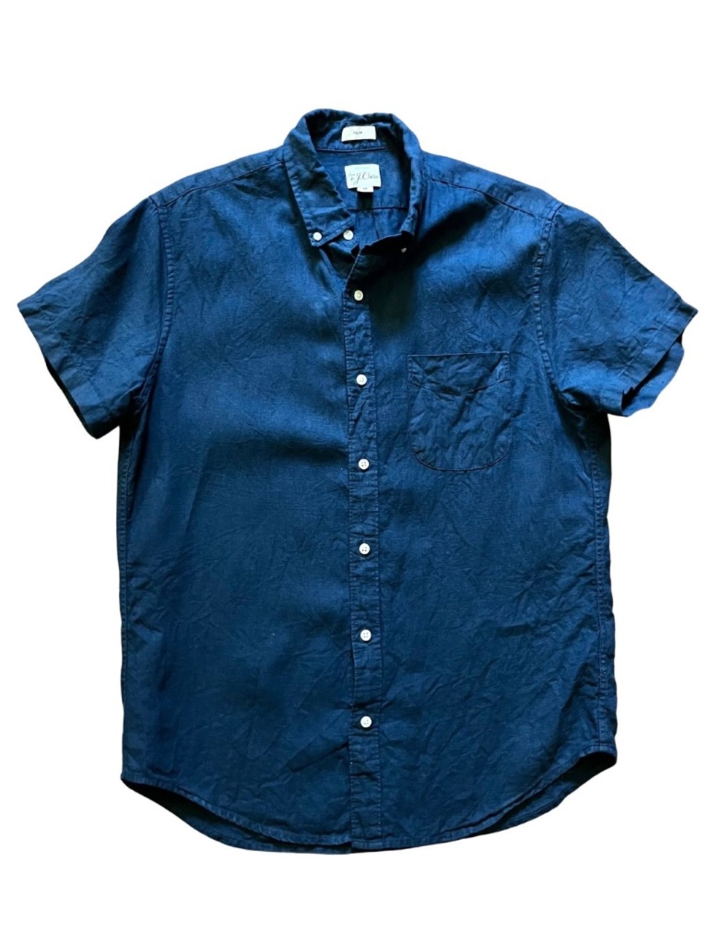 J. Crew Baird McNutt Irish Linen Navy Short Sleeve Button Up Casual Shirt